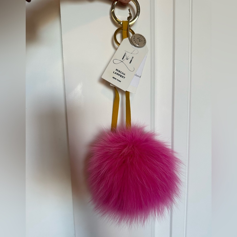 MISCHA LAMPERT | NWT | fox fur keychain Pom | hot pink | Nyc design | Finland